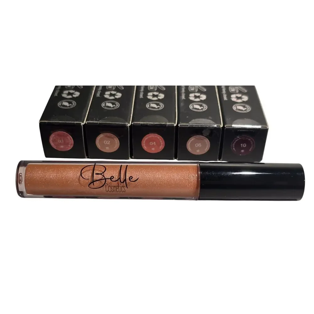 New Belle Cosmetics Lustre Lip Gloss Lot 5 Shades 01 02 04 06 10
